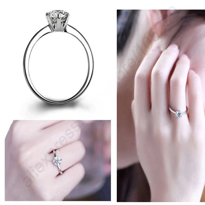 💍✨ Elegant Classic 925 Sterling Silver Ring 💎 | 6-Claw Cubic Zirconia Crystal Finger Ring for Women 👰🤍 | Wedding & Engagement Jewelry