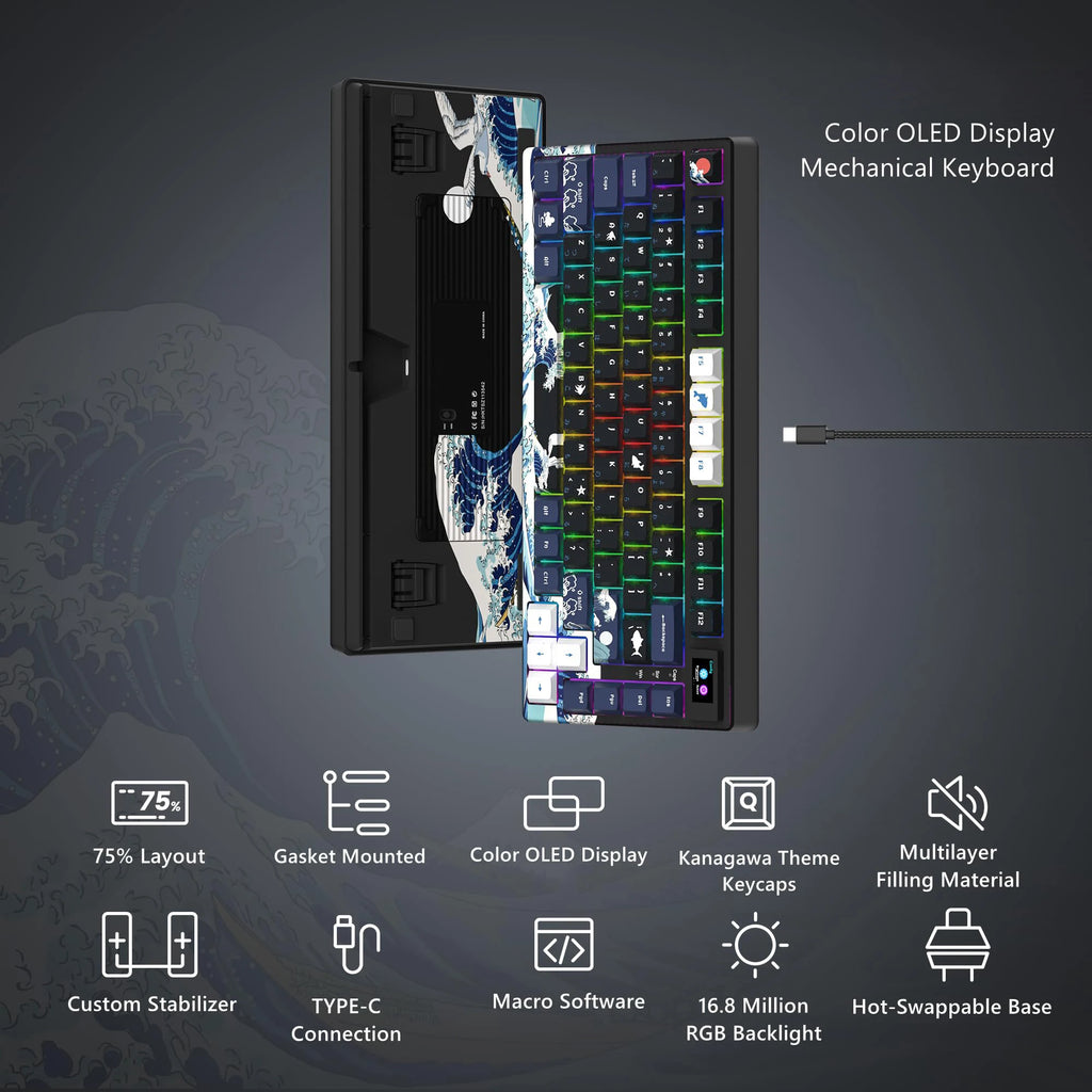 🔥⌨️ Wired Mechanical Gaming Keyboard with OLED Display – Hot-Swap RGB