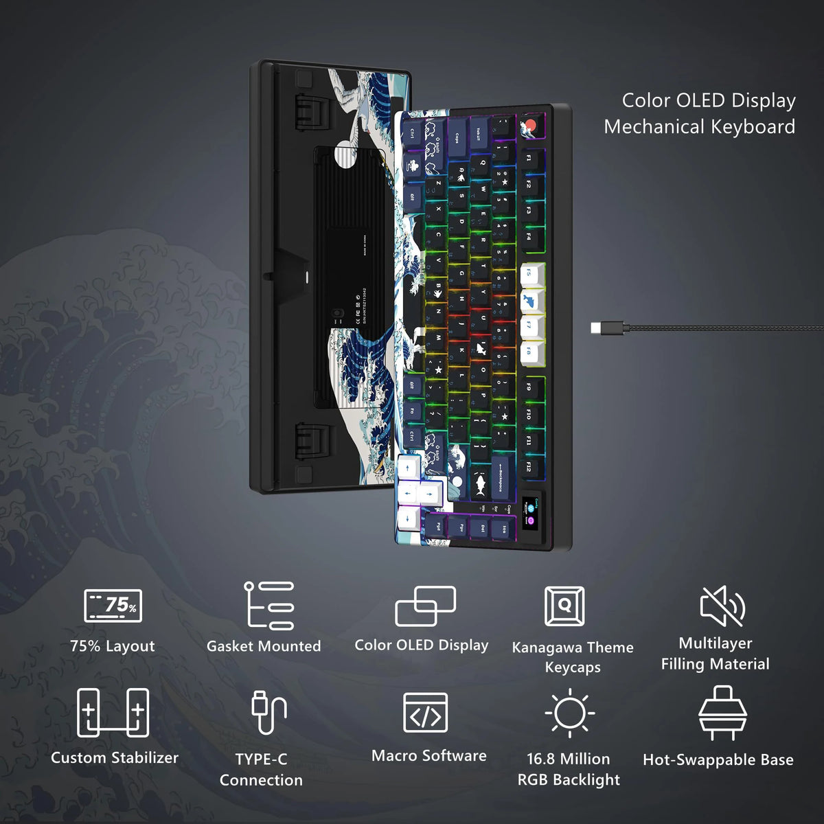🔥⌨️ Wired Mechanical Gaming Keyboard with OLED Display – Hot-Swap RGB