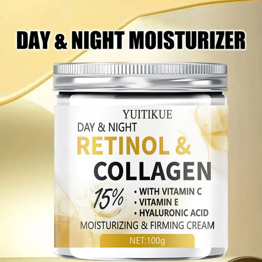 ✨💎 YUITIKUE 15% Retinol Collagen Day & Night Cream – Lift, Firm & Deeply Moisturize with Vitamin C, E & Hyaluronic Acid (100g)