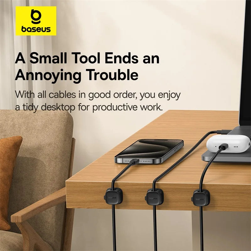 🧲🔌 Baseus Magnetic Cable Organizer Holder – Adjustable Under Desk Clip
