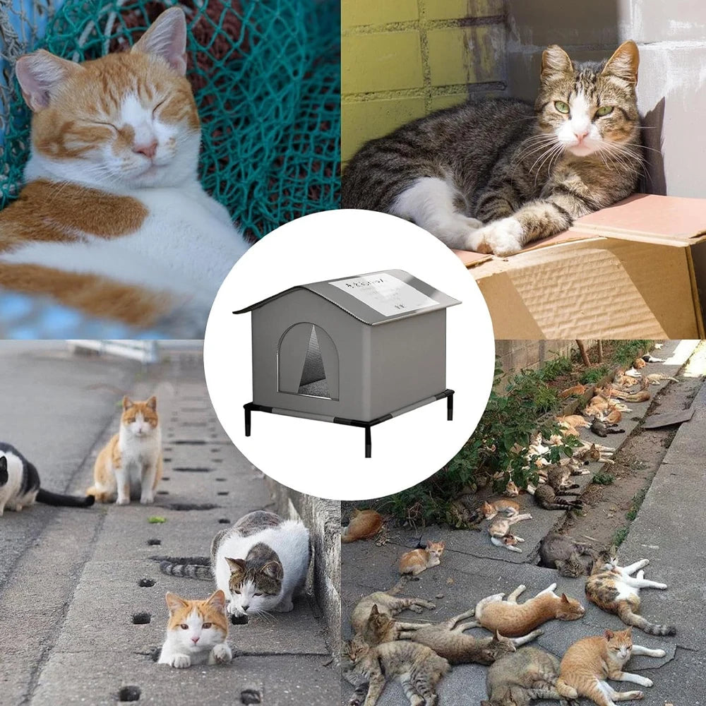 🐱🏠 Waterproof Winter Stray Cat House with Mat – Foldable Warm Shelter