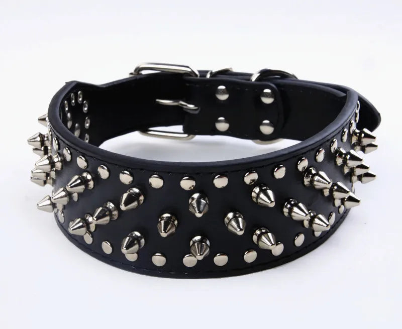 🐕🛡️ Spiked Large Dog Collar – PU Leather Collar for Medium to Large Breeds (L–3XL) | Pitbull, Mastiff, Boxer