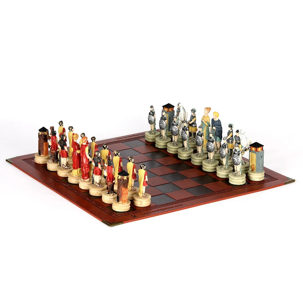Luxury War‑Themed Metal & Resin Chess Set ♟️ | Hand‑Painted Knights on Leather Board | 32‑Piece Strategy Gift Set 🎁
