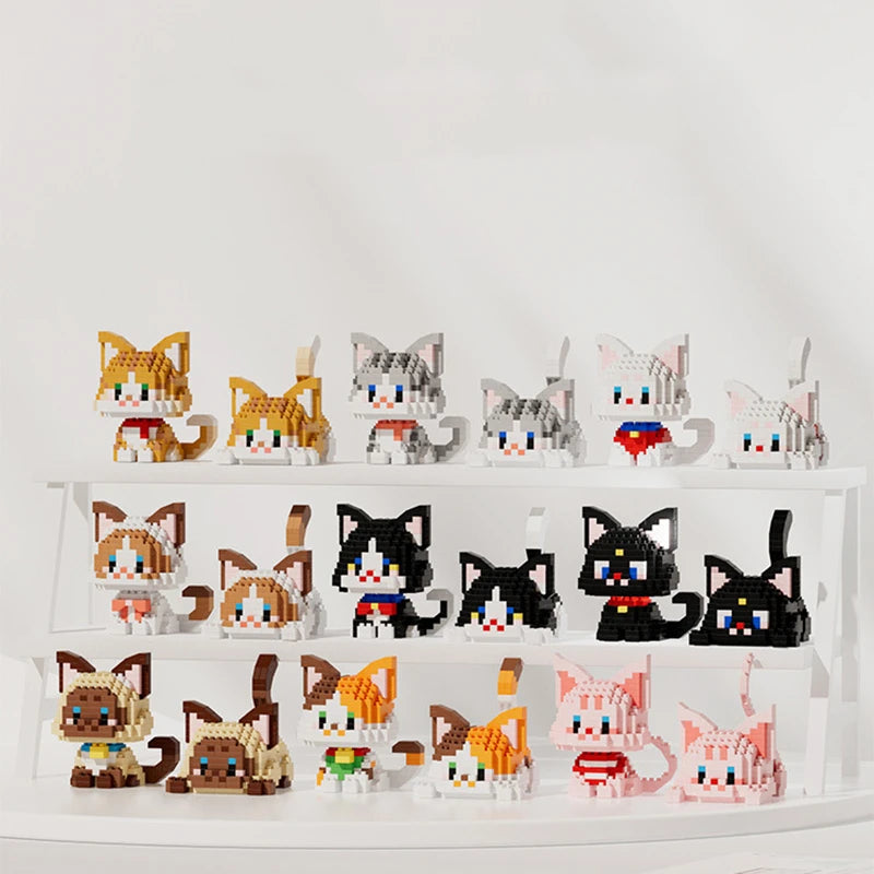 🐱🧱 Cute Pet Cat Micro Particle Building Blocks – Orange & Black Cat DIY Assembly Puzzle Toy for Kids