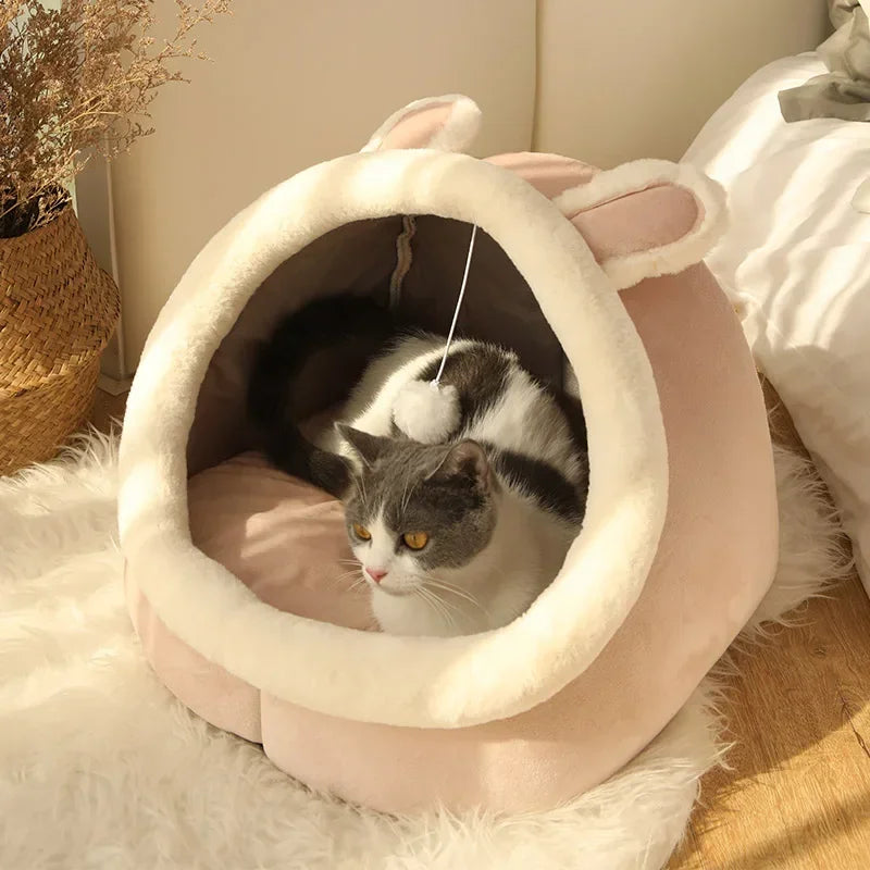 Cozy Washable Pet Lounger Cushion 🐾 Warm Cat Bed House Tent 🐱 Soft Cotton Kennel for Cats &amp; Small Dogs – Winter Nest with Detachable Cushion