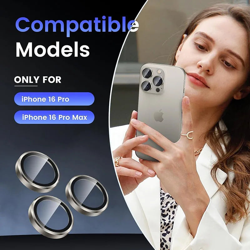 Aluminium Alloy Tempered Glass Camera Lens Protector for iPhone 16 Pro / Pro Max
