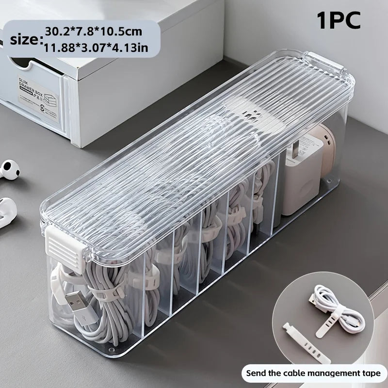 📦🔌 Desktop Data Cable Storage Box – Dustproof Large Capacity Organizer