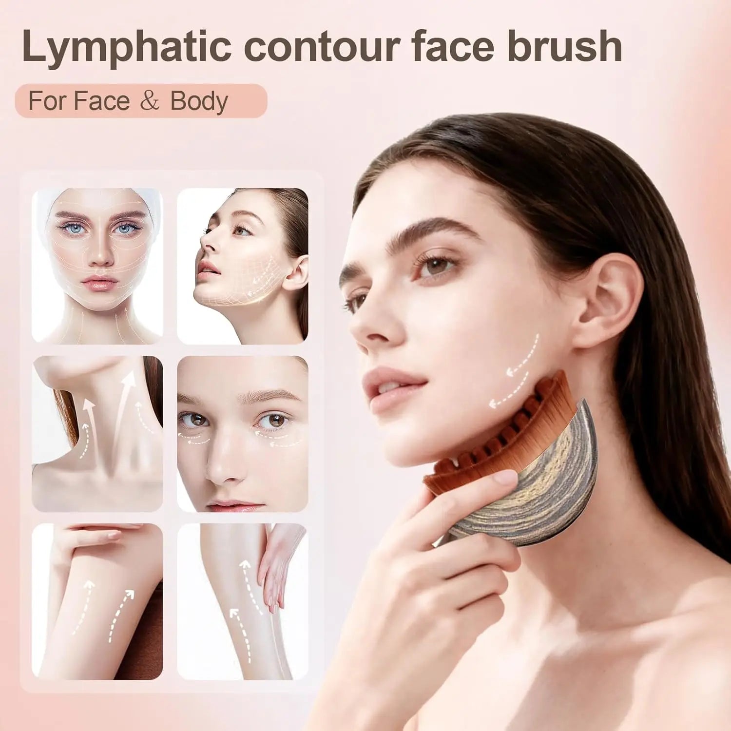 ✨💆‍♀️ Contour Facial Brush for Manual Lymphatic Drainage | Ergonomic Facial Cleansing & Shaping Brush 🌿 | Soft Durable Bristles Massager