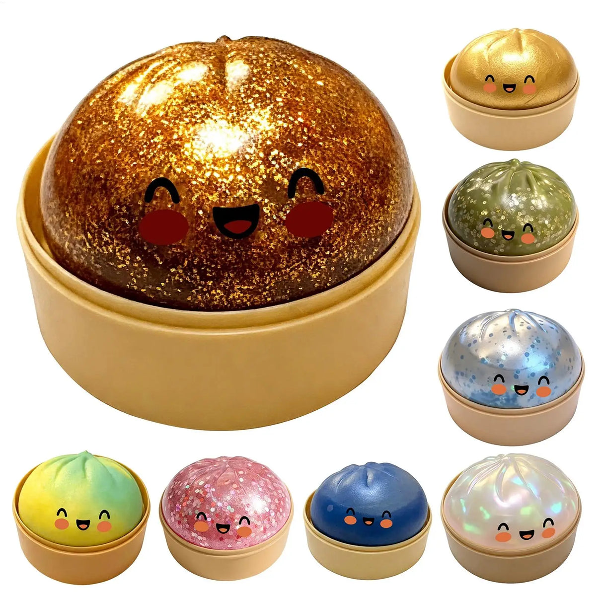 Rainbow Glitter Dumpling Squishy Ball – Soft Sensory Squeeze Fidget Toy