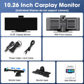 10.26" 4K Dash Cam Mirror with Wireless CarPlay & Android Auto, GPS, Rear Camera, 1600x600 IPS Touchscreen, Voice Control, Parking Monitor