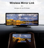 10.26" 4K Dash Cam Mirror with Wireless CarPlay & Android Auto, GPS, Rear Camera, 1600x600 IPS Touchscreen, Voice Control, Parking Monitor