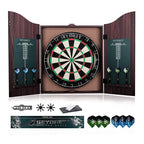 🏆 Professional Sisal Dartboard 🎯 with Cabinet & 6 Steel-Tip Darts | Self-Healing Fiber, 18" Official Size