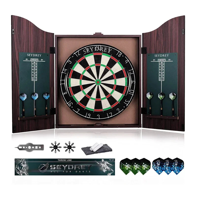 🏆 Professional Sisal Dartboard 🎯 with Cabinet & 6 Steel-Tip Darts | Self-Healing Fiber, 18" Official Size