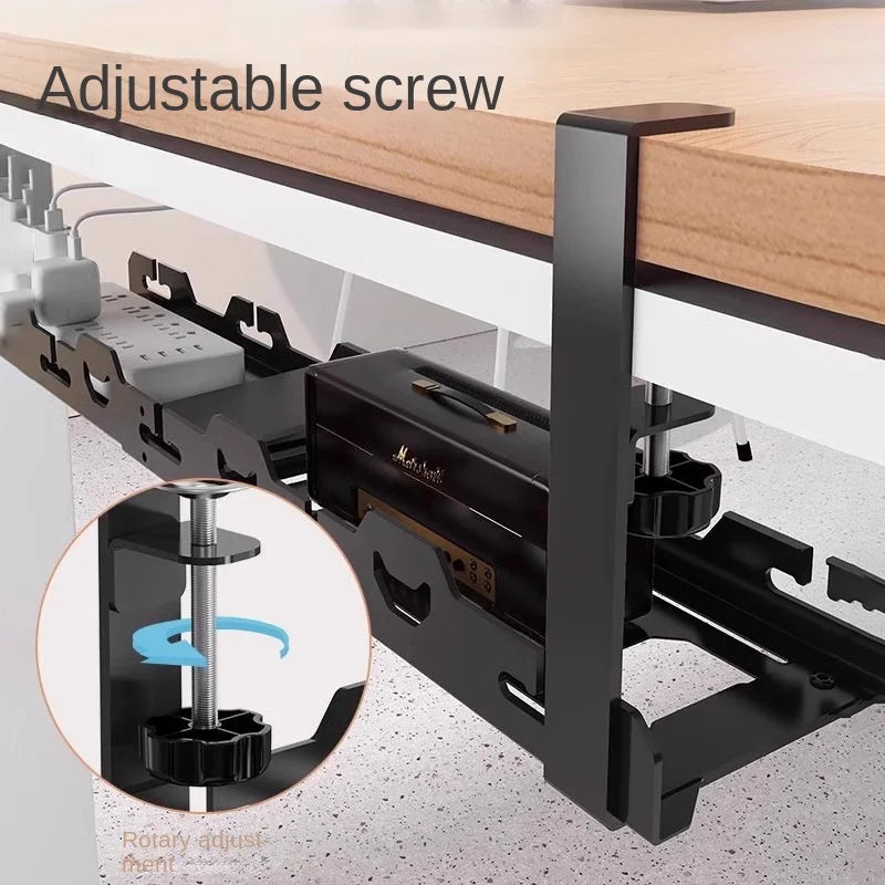 🔌🗂️ Telescopic Under Desk Cable Management Tray – No Drill Metal Rack