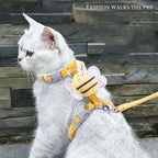 Cat Harness Leash Collar Set, Adjustable Cartoon Bee Design Double Layer Dog Harness for Small and Medium Pets Outdoor Walking Gear