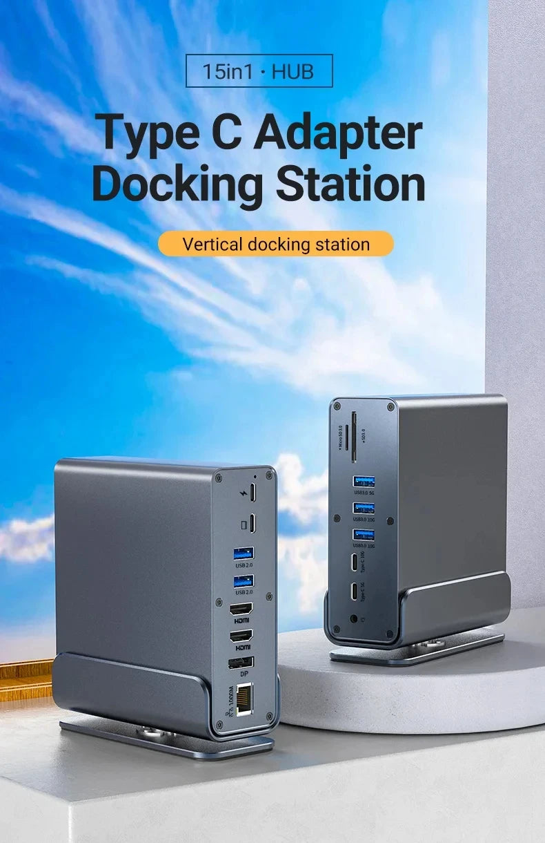 💻🔗 15-in-1 Type-C Docking Station – 4K@60Hz HDMI & DisplayPort Hub