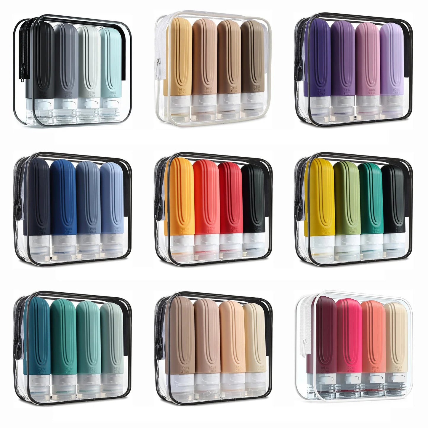 ✈️🧴 3oz Silicone Travel Cosmetic Bottles Set | Leakproof Refillable Shampoo, Lotion & Conditioner Containers (Multicolor)