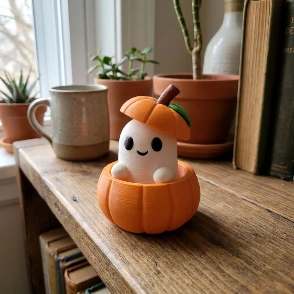 3D Pumpkin Ghost Figurine – Cute Detachable Halloween Décor