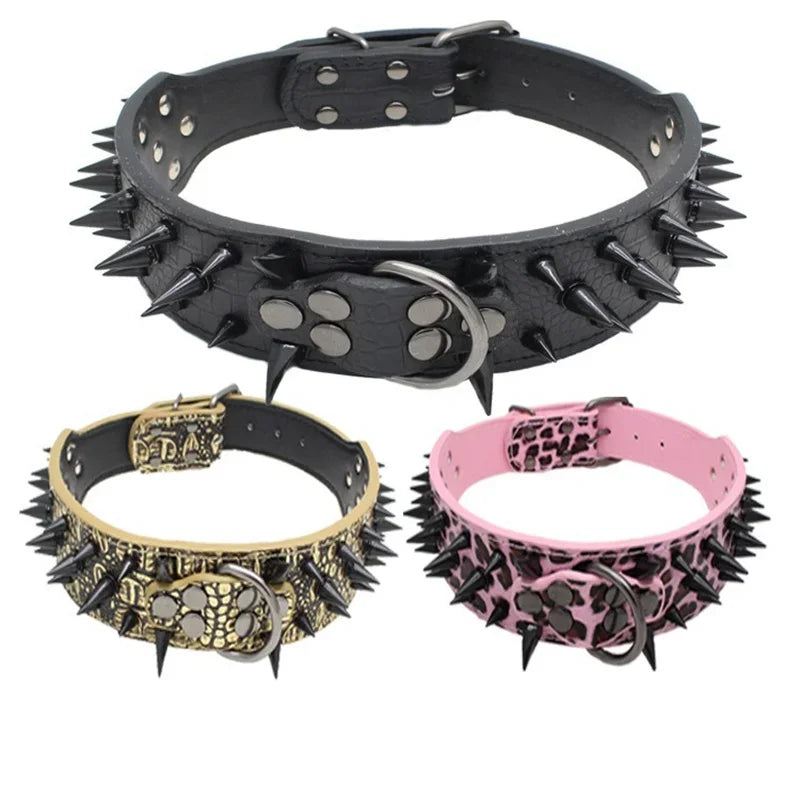 Spiked Dog Collar 🦴 Anti-Bite PU Leather Rivet Collar for Large Dogs