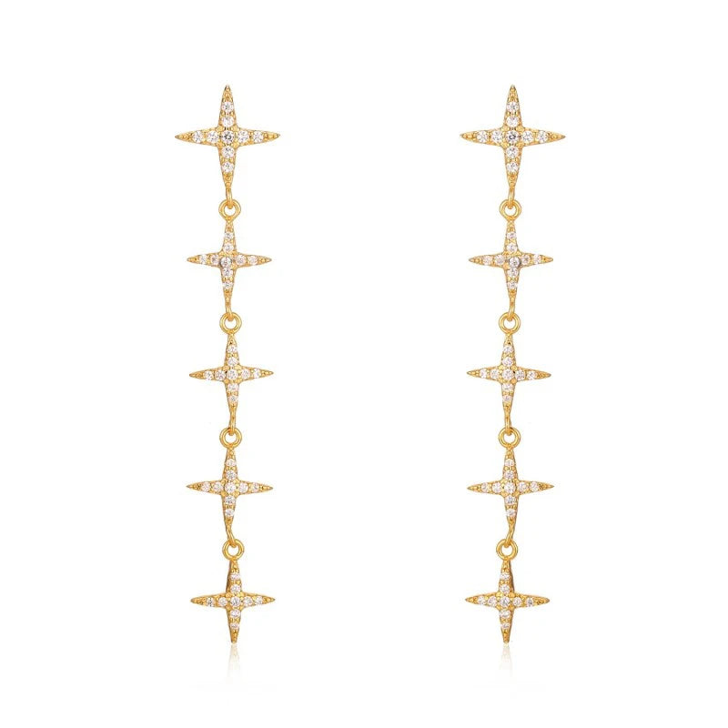 ✨💎 925 Silver Ear Needle Crystal Star Stud Earrings 💖 | Heart Chain Tassel Pendant Earrings for Women 👰 | Party & Wedding Jewelry Accessories 🌟