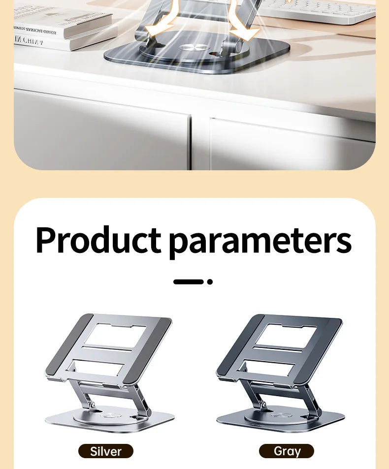 💻🔄 360° Rotatable Aluminum Laptop Stand – Adjustable Desk Riser