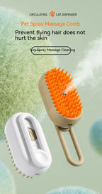 ✨ 3‑in‑1 Pet Electric Steam Brush | Cat & Dog Cleaning Spray Massage Grooming Comb | Retractable Handle | USB Rechargeable Hair Removal Beauty Brush