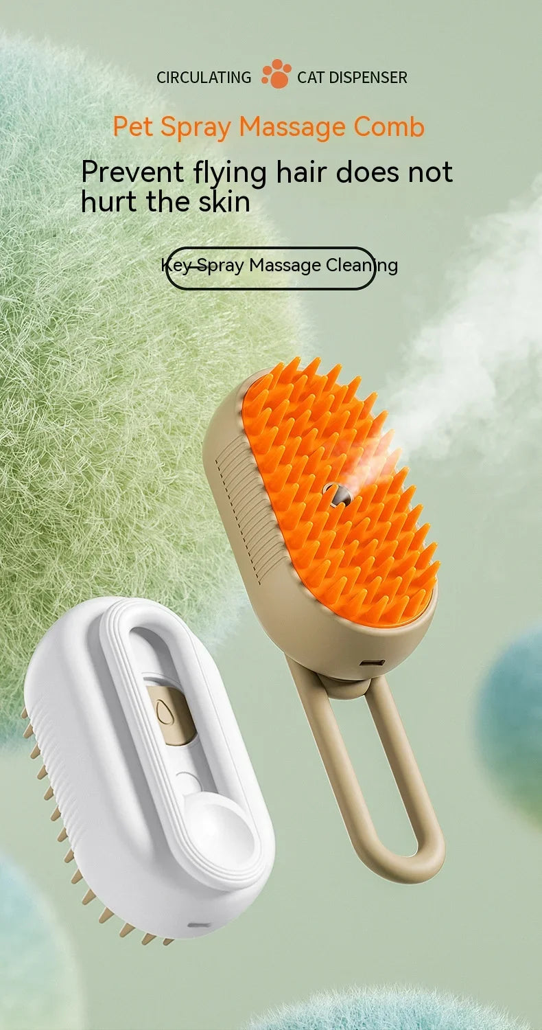 ✨ 3‑in‑1 Pet Electric Steam Brush | Cat & Dog Cleaning Spray Massage Grooming Comb | Retractable Handle | USB Rechargeable Hair Removal Beauty Brush