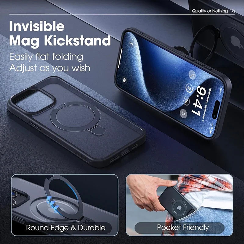 Matte Magnetic Ring Stand Case for iPhone – Ultra Slim Cover