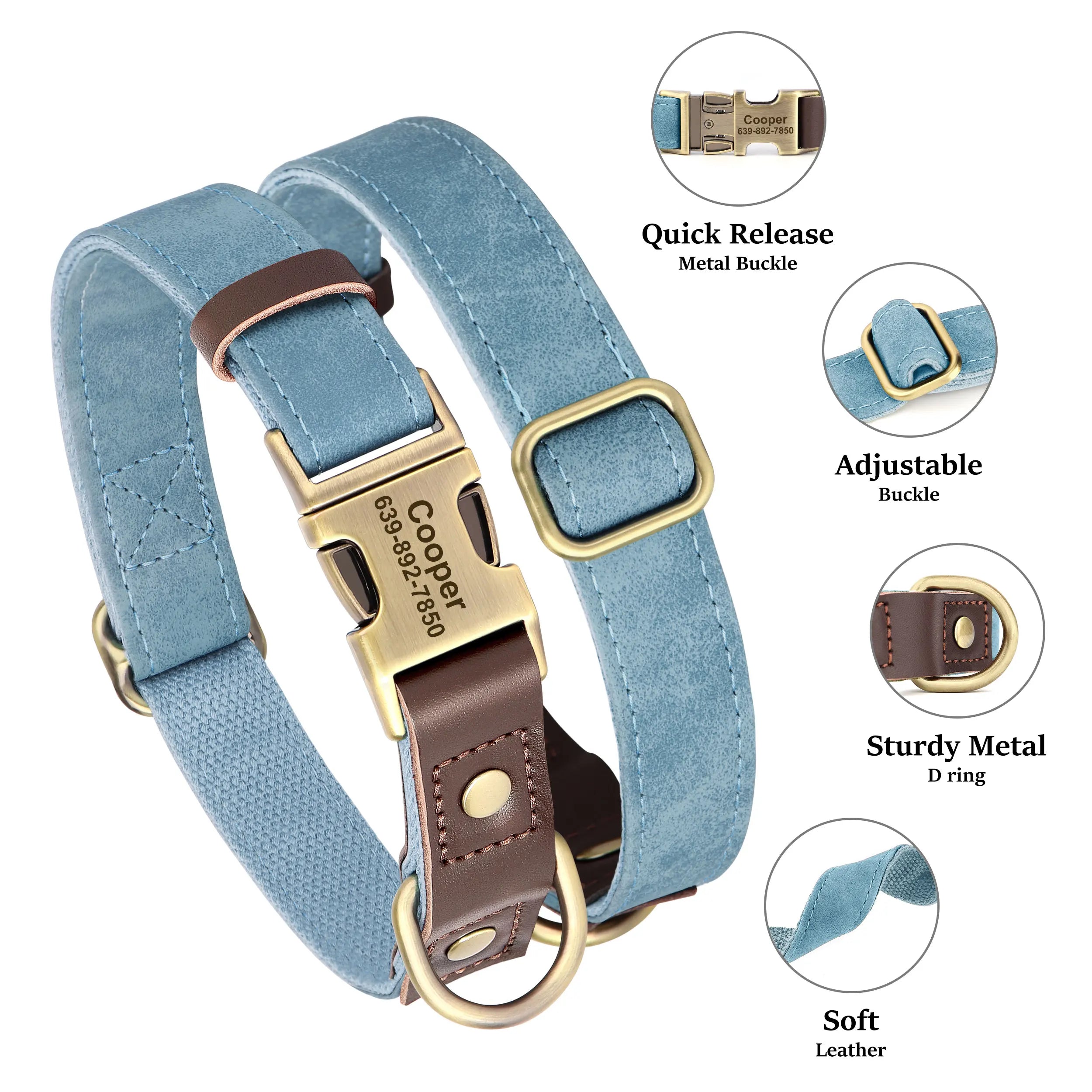 🐶🏷️ Custom Engraved PU Leather Dog Collar – Adjustable ID Tag