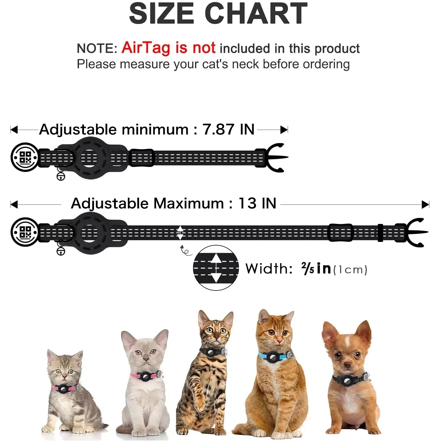 📍🐾 Reflective Cat GPS Collar with QR Tag & AirTag Case – Breakaway Safety