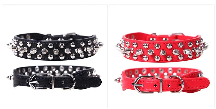 Adjustable Spiked Dog Collar 🐶 PU Leather Punk Studded Pet Collar for Small Dogs & Cats