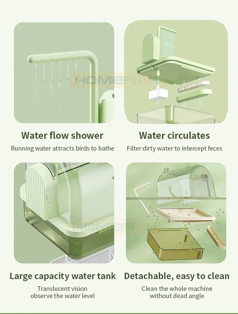 🐦💦 Clear Hanging Bird Bath with Automatic Water Circulation | Space-Saving Bird Shower 🚿 | Easy-Clean Bird Cage Accessory