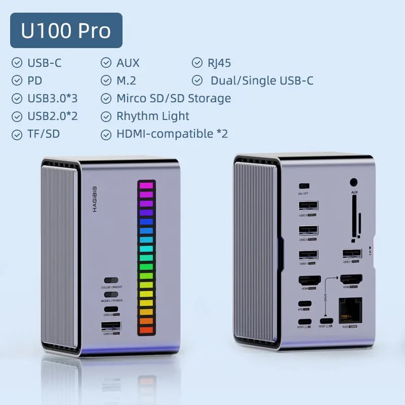 🚀💻 Hagibis USB-C Docking Station – Dual HDMI + M.2 SSD Enclosure (U100 Series)