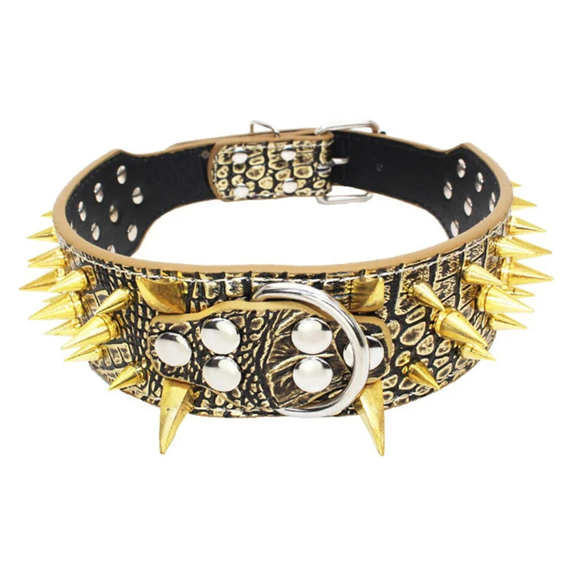 Spiked Dog Collar 🦴 Anti-Bite PU Leather Rivet Collar for Large Dogs