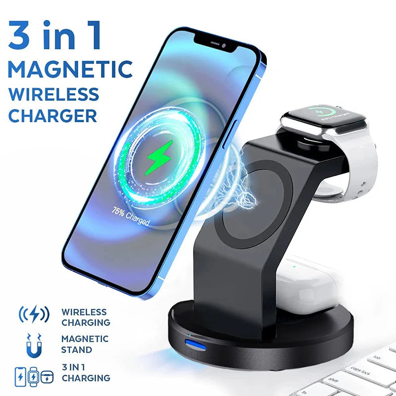 3-in-1 MagSafe Wireless Charger Stand – Fast Charging Station