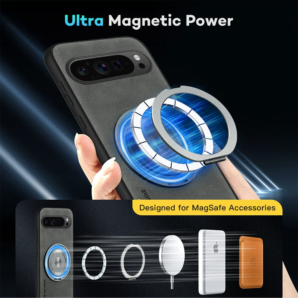 🧲💼📱 Magnetic 360° Metal Ring Leather Case for Google Pixel