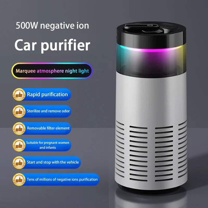 🚗🌿 Car Air Purifier 2026 | Rapid Purification & Formaldehyde Removal ✨ | Negative Ion Cleaner with Ambient Light for Fresh In-Car Air