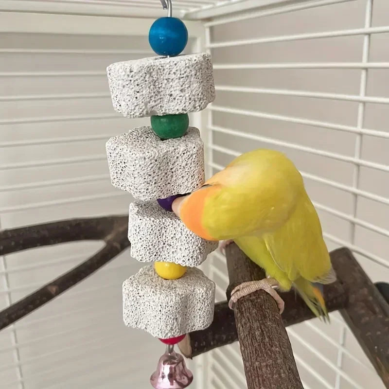 🦜🐿️ Multilayer Lava Rock Chew Toy with Colorful Beads for Small Pets