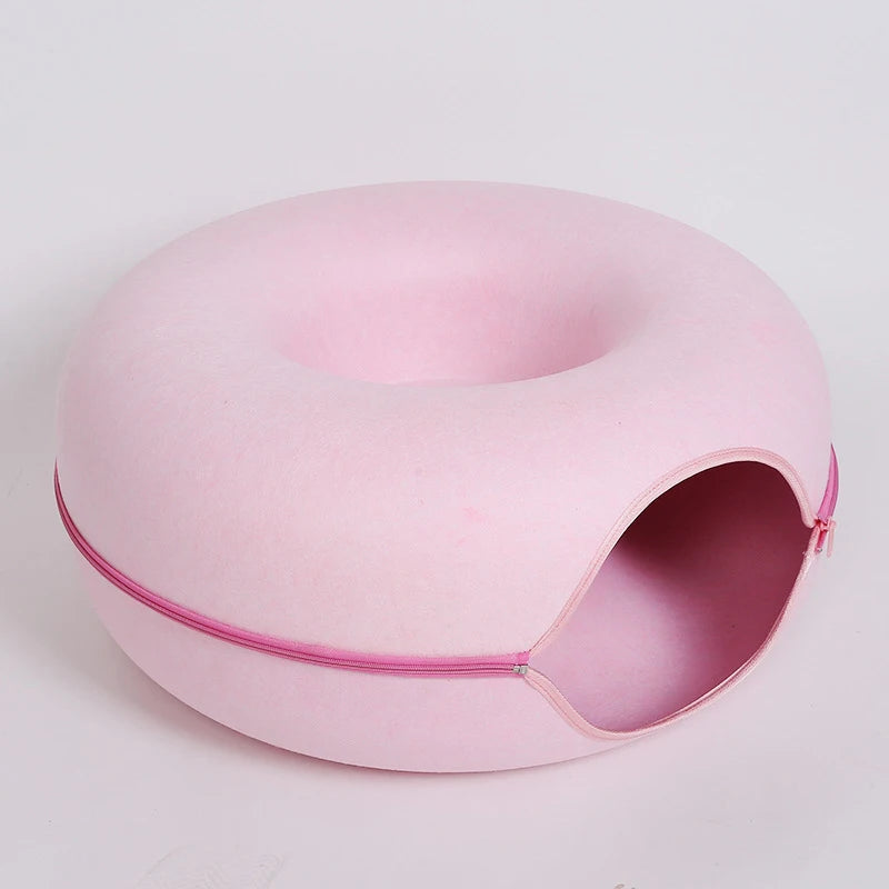 Donut Cat Tunnel Bed – Dual-Use Felt Cat House & Interactive Play Tunnel for Kittens and Indoor Cats