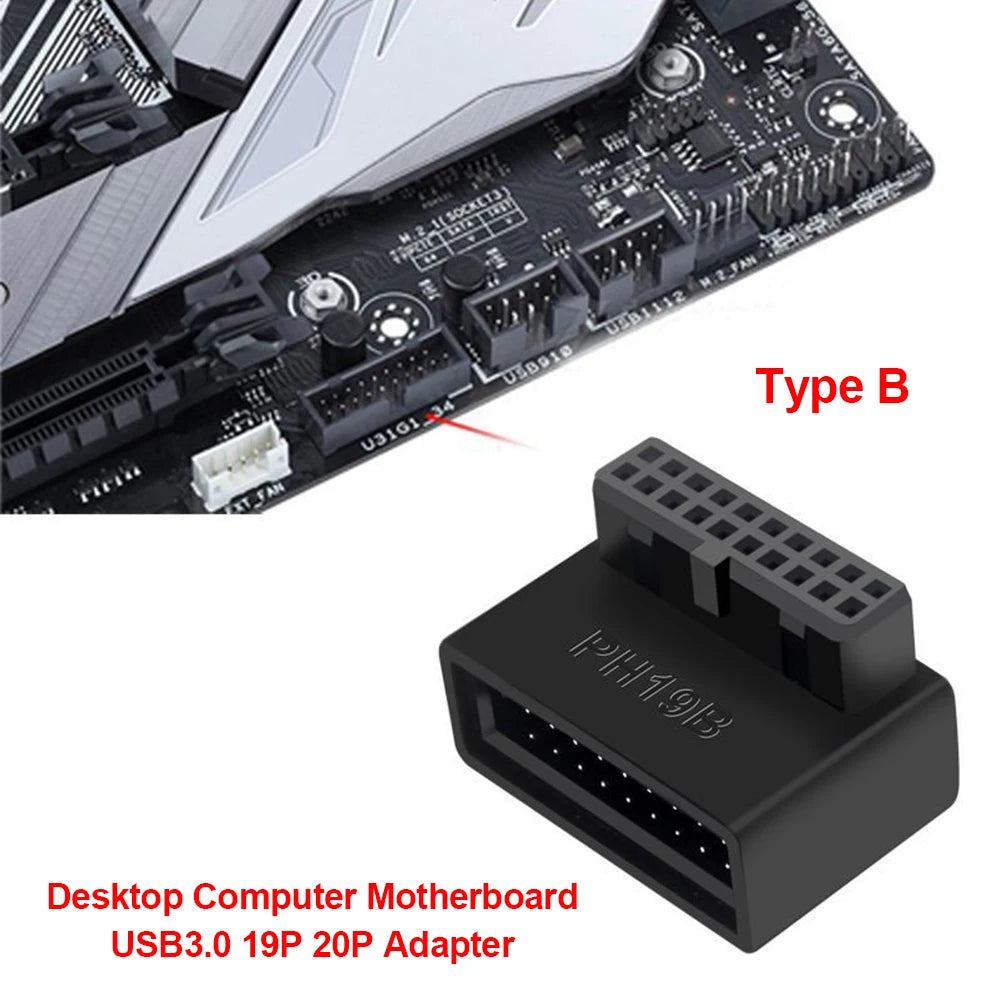 USB 3.0 Motherboard Header Adapter 19P/20P 90° Desktop Converter