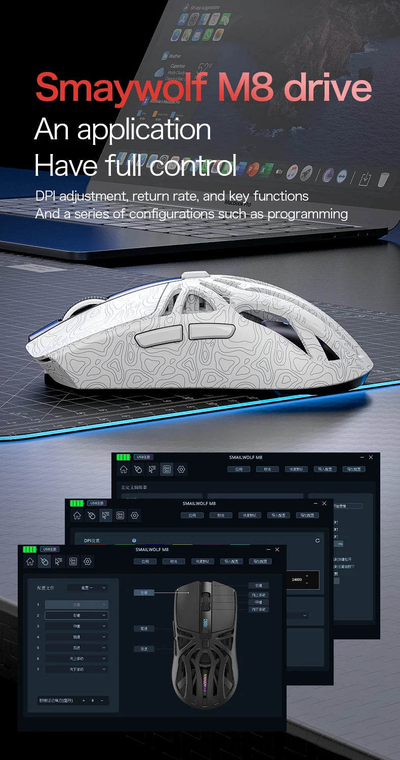 🔥🖱️ SMAILWOLF M8 Wireless RGB Gaming Mouse – 12000 DPI Tri-Mode