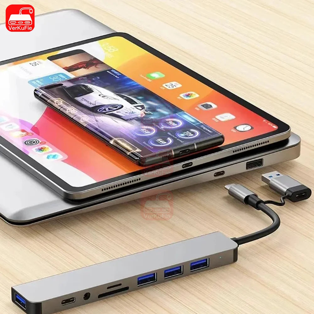 USB-C Hub 8-in-1 USB Extender with SD/TF Card Reader & Audio Port