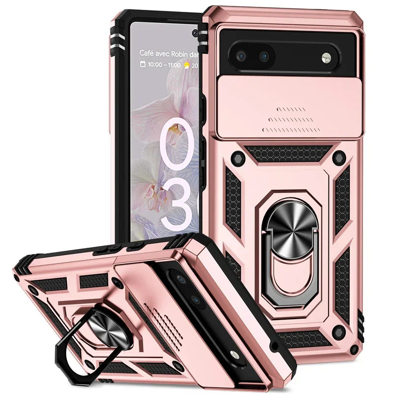 Slide Camera Armor Case with Magnetic Ring Holder for Google Pixel