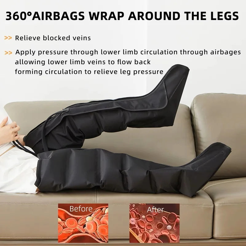 Air Pressure Leg Massager with Foot Boots for Kneading Squeezing and Deep Relaxation with Remote Control
