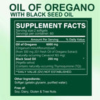 Oregano Oil Softgels with Black Seed Oil – 6,000mg Herbal Equivalent, Immune & Digestive Support – 120 Capsules