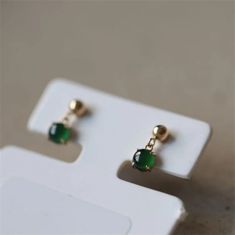 ✨💚 925 Sterling Silver 14K Gold Plated Vintage Green Bead Pendant Earrings 💎 | Elegant Party & Wedding Silver Earrings for Women 👰