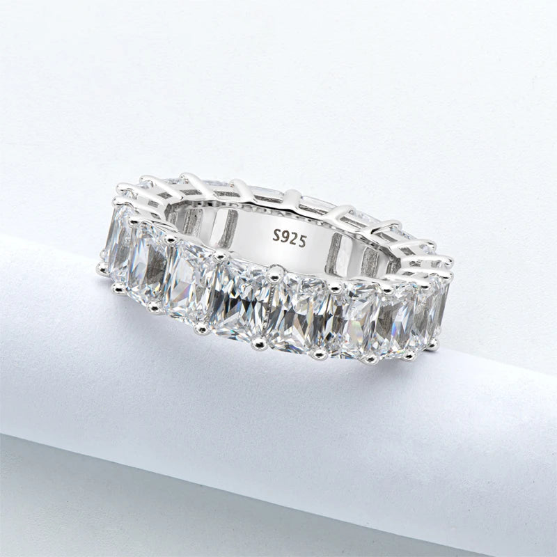 ANZIW 925 Sterling Silver Radiant Cut Full Eternity Ring | 6x4mm Sona Simulated Diamond Band | Luxury 5A Zircon Jewelry for Women