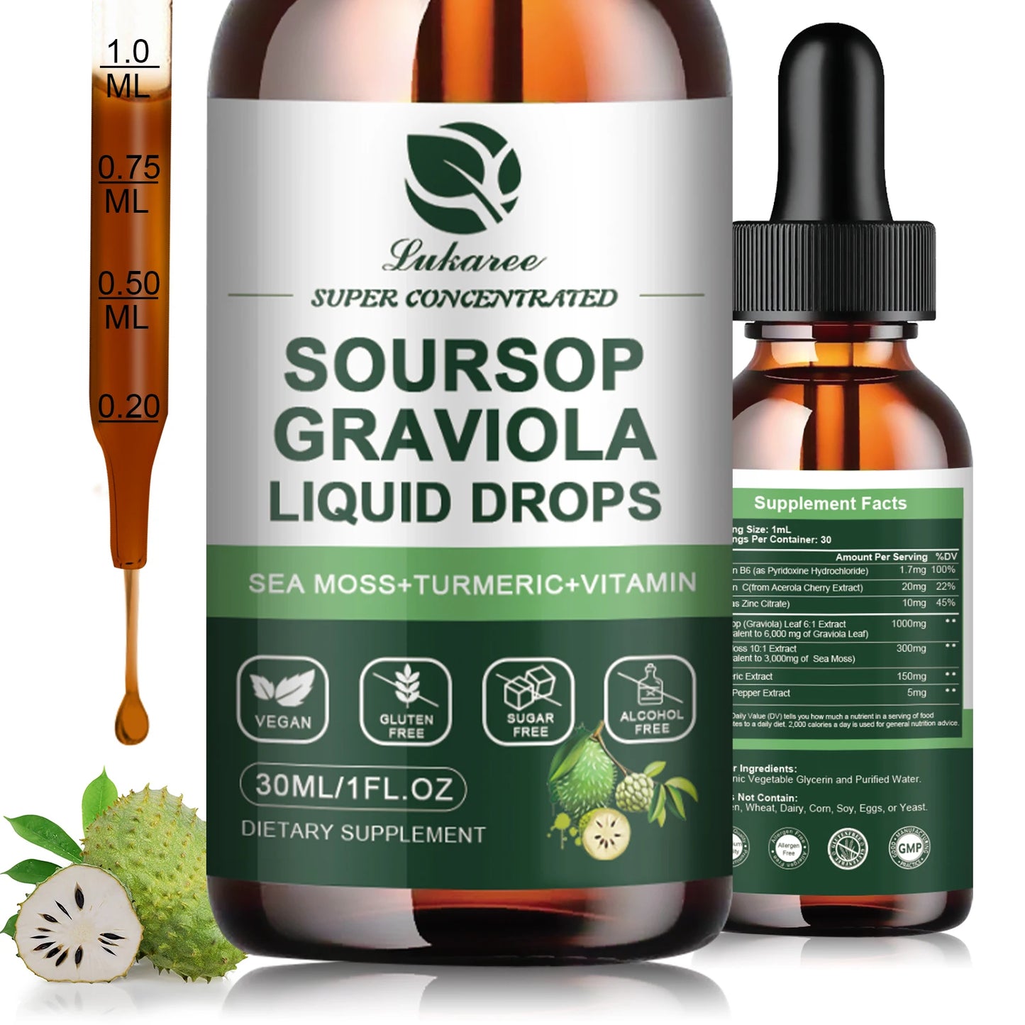 1 Fl. oz. Premium Soursop Extract Drops 🌱 | Immunity 💪 Digestion 🌸 Metabolism ⚡ Detox & Antioxidation ✨ | Gluten‑Free Superfood from South American Rainforest
