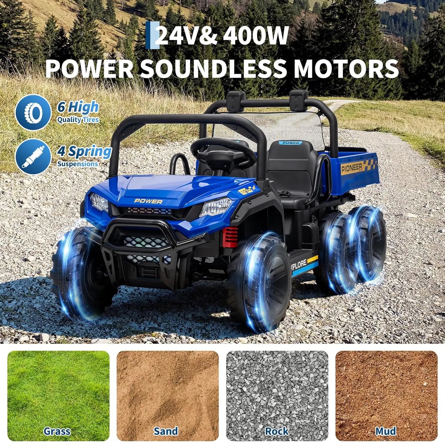🚜⚡ 24V 2-Seater Kids Ride On Dump Truck 4WD Electric Car with Remote Control, Dump Bed, 3 Speed Modes, Music & LED Lights